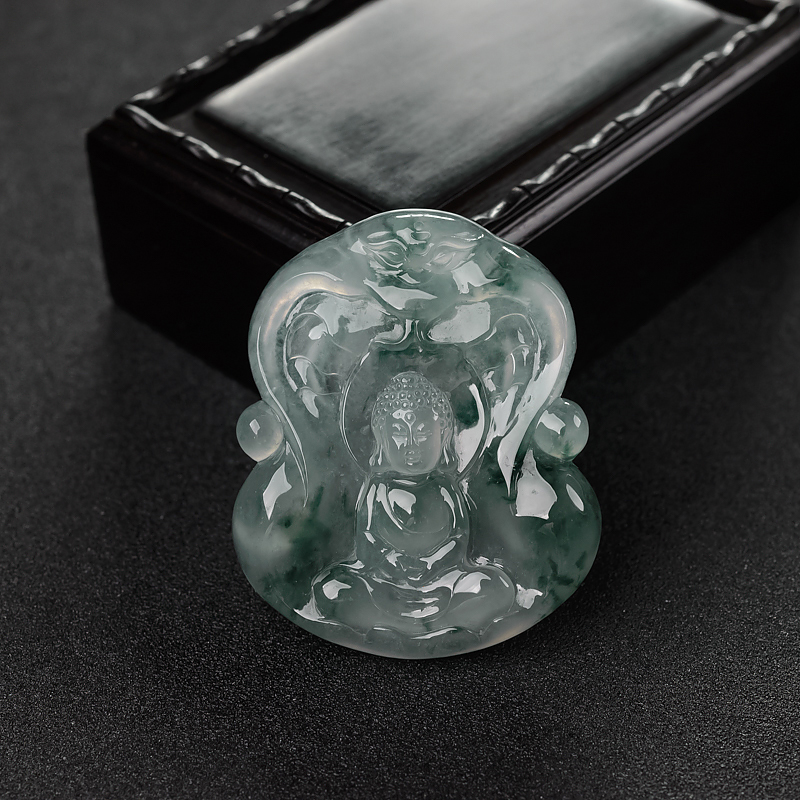 糯冰种飘花翡翠大日如来吊坠-红掌柜