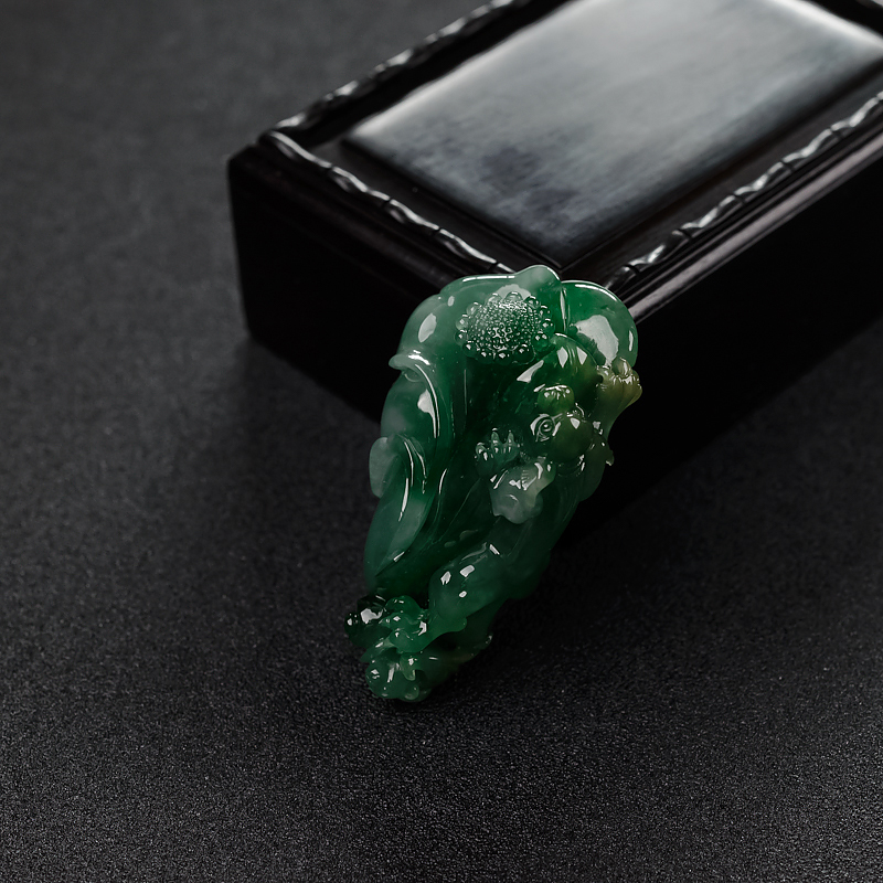 深绿翡翠牵牛花吊坠-红掌柜