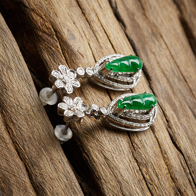 糯种翠色翡翠耳环-红掌柜珠宝