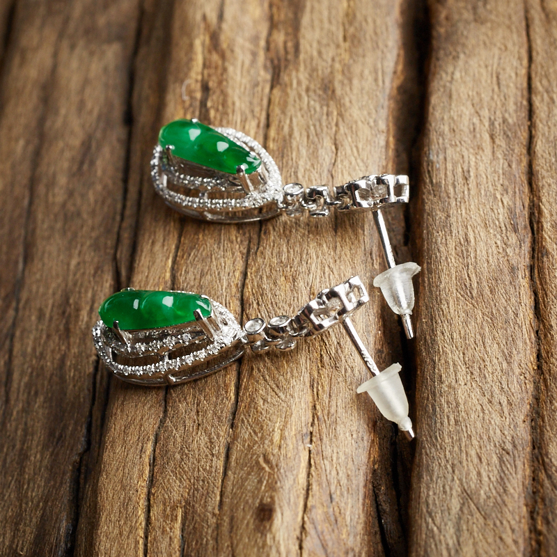 18K镶翠色翡翠耳环-红掌柜珠宝