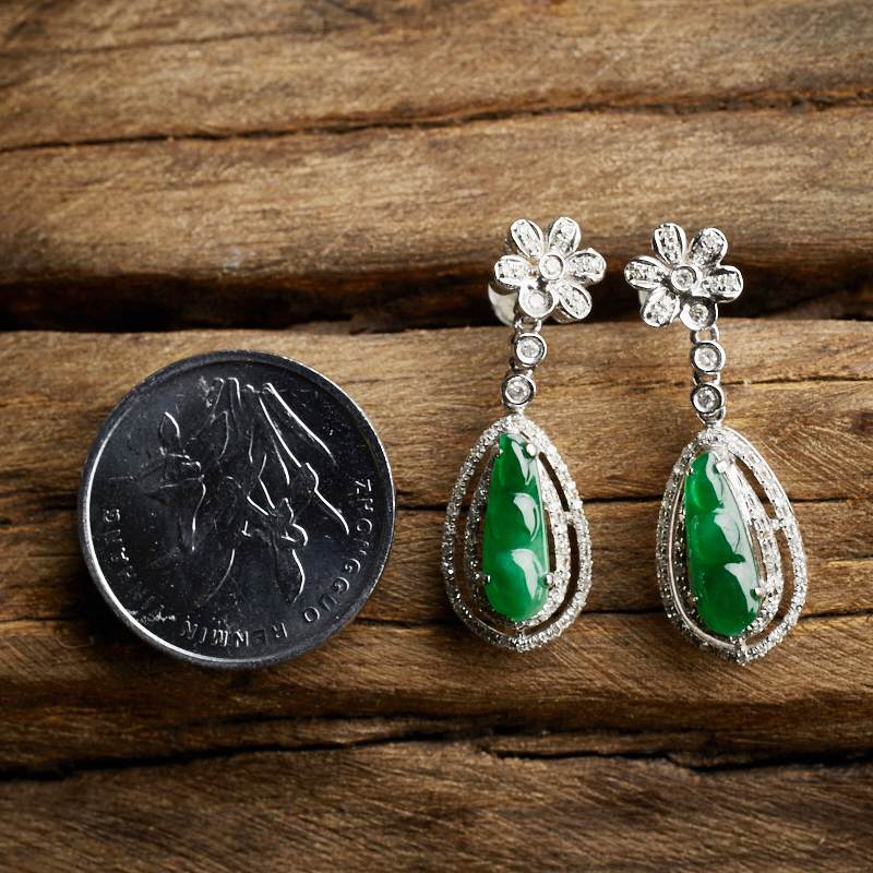 糯种翠色翡翠耳环-红掌柜珠宝