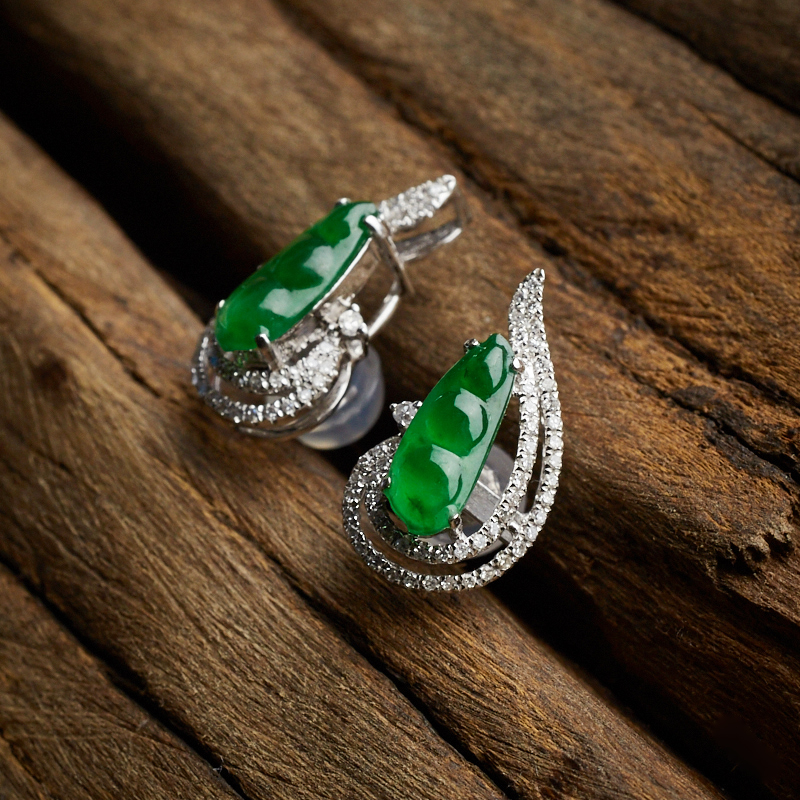 冰糯种翠色翡翠耳钉-红掌柜珠宝