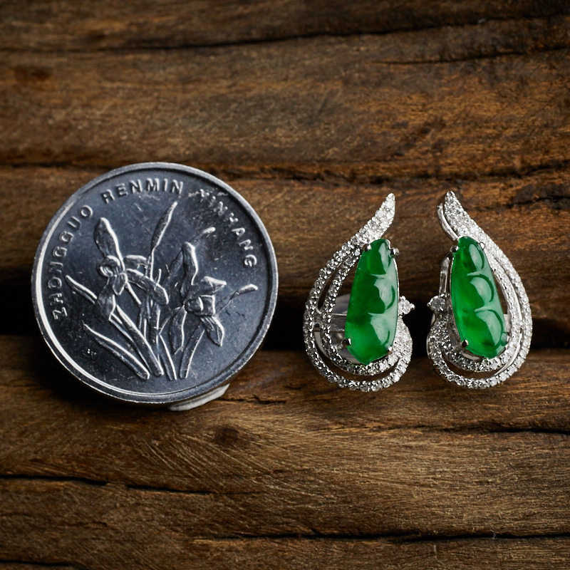 冰糯种翠色翡翠耳钉-红掌柜珠宝