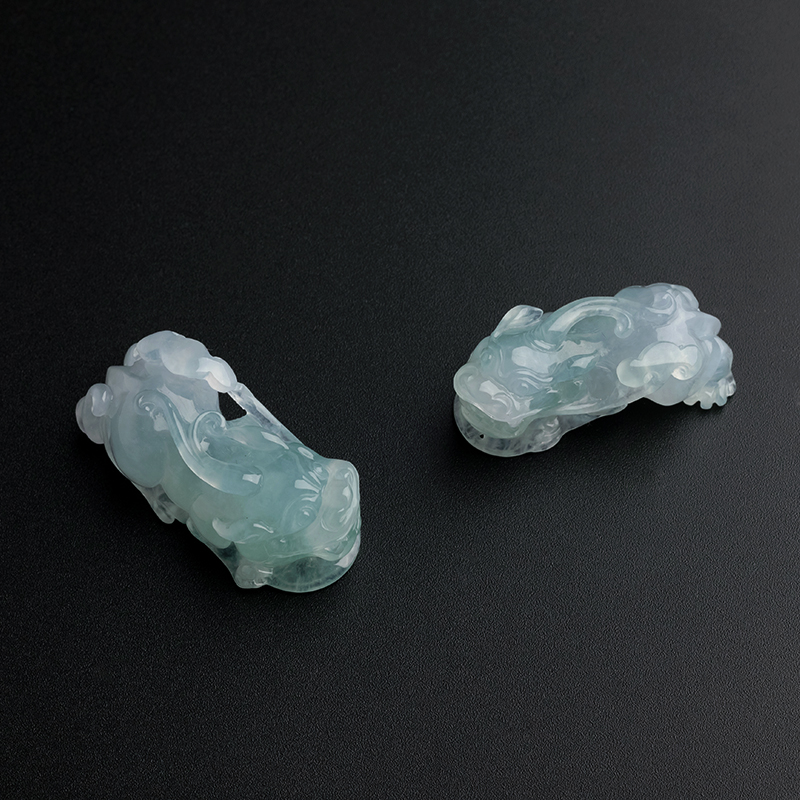 冰糯种蓝底翡翠貔貅吊坠-红掌柜珠宝