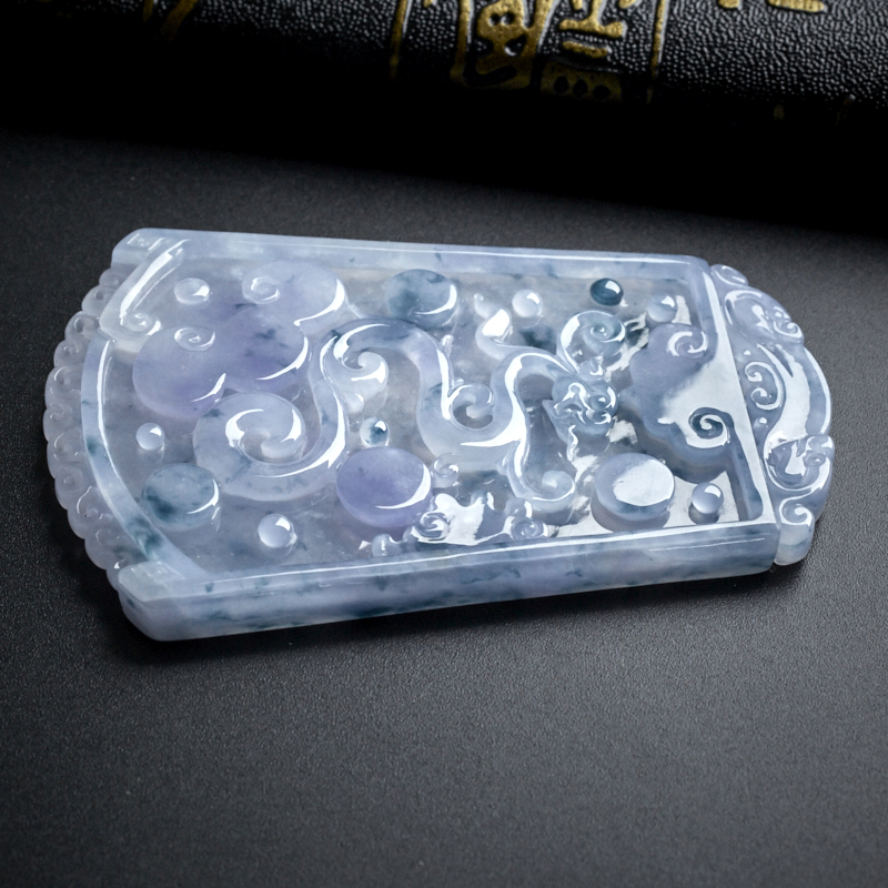 冰糯种翡翠春带彩龙牌 - 红掌柜珠宝