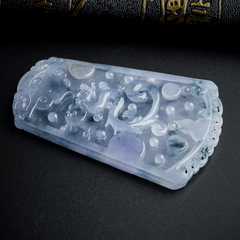 冰糯种翡翠春带彩龙牌 - 红掌柜珠宝