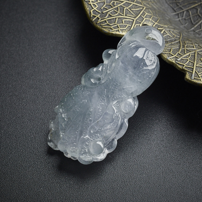 冰糯种翡翠蓝底飘绿白菜吊坠 - 红掌柜珠宝