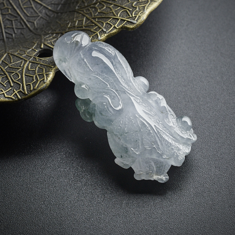 冰糯种翡翠蓝底飘绿白菜吊坠 - 红掌柜珠宝