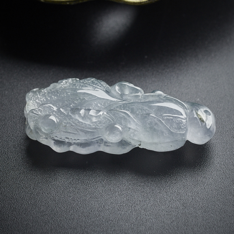 冰糯种翡翠蓝底飘绿白菜吊坠 - 红掌柜珠宝