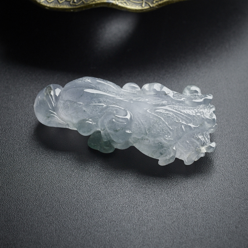 冰糯种翡翠蓝底飘绿白菜吊坠 - 红掌柜珠宝