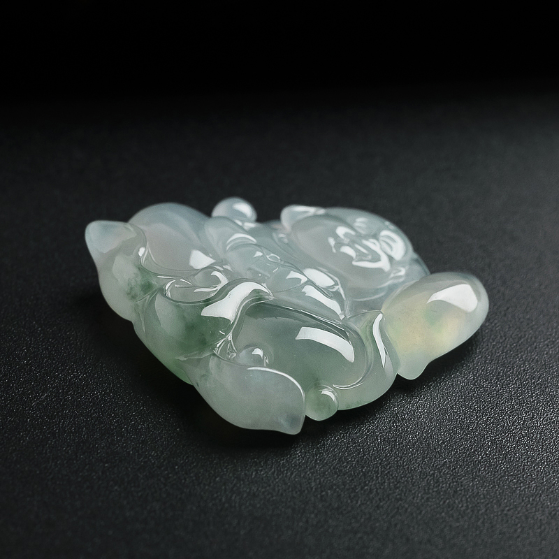 冰糯种飘花翡翠童子吊坠 - 红掌柜珠宝