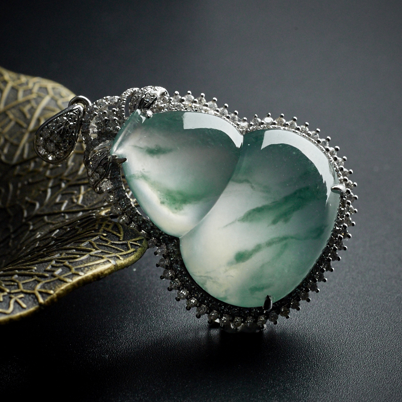 18K金冰糯种飘花翡翠葫芦吊坠 - 红掌柜珠宝