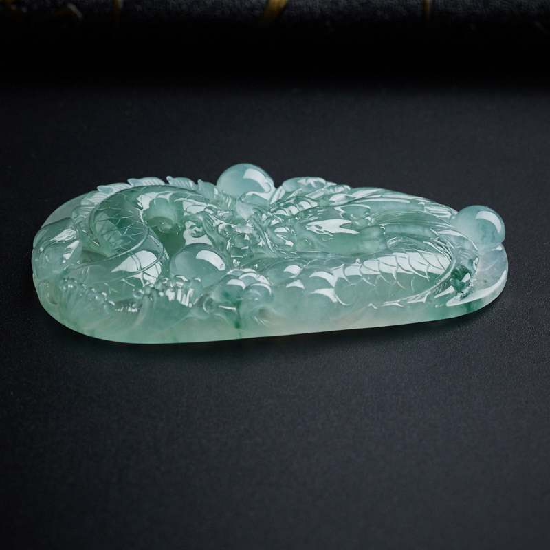 缅甸A货冰糯种飘花翡翠龙牌吊坠 - 红掌柜