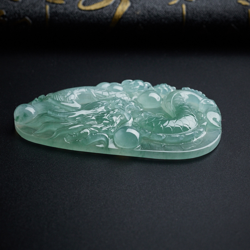 缅甸A货天然飘花翡翠龙牌吊坠 - 红掌柜