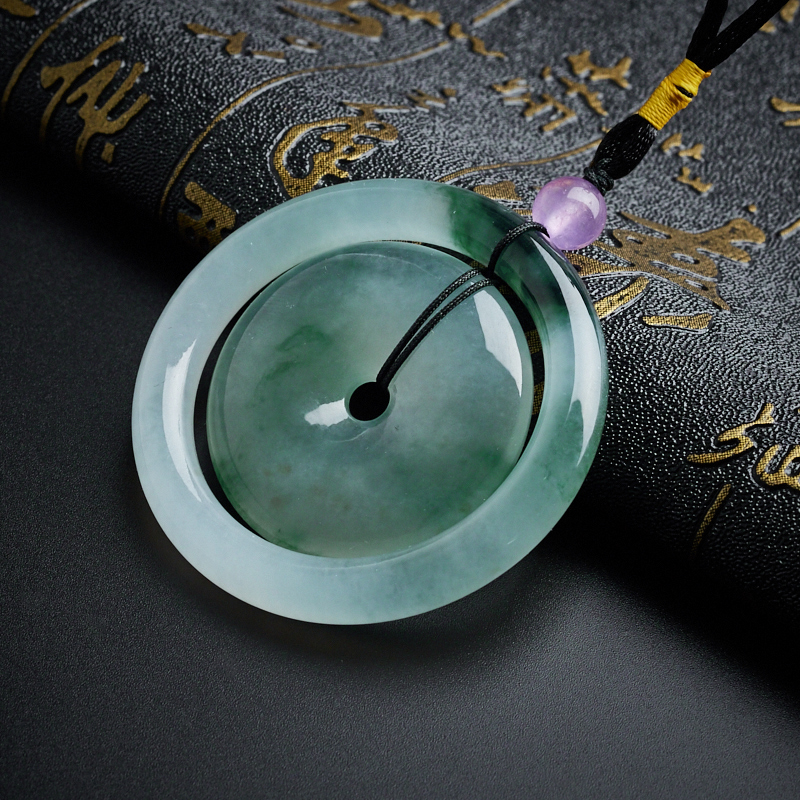 A货天然冰糯种飘花翡翠子母平安扣吊坠 - 红掌柜