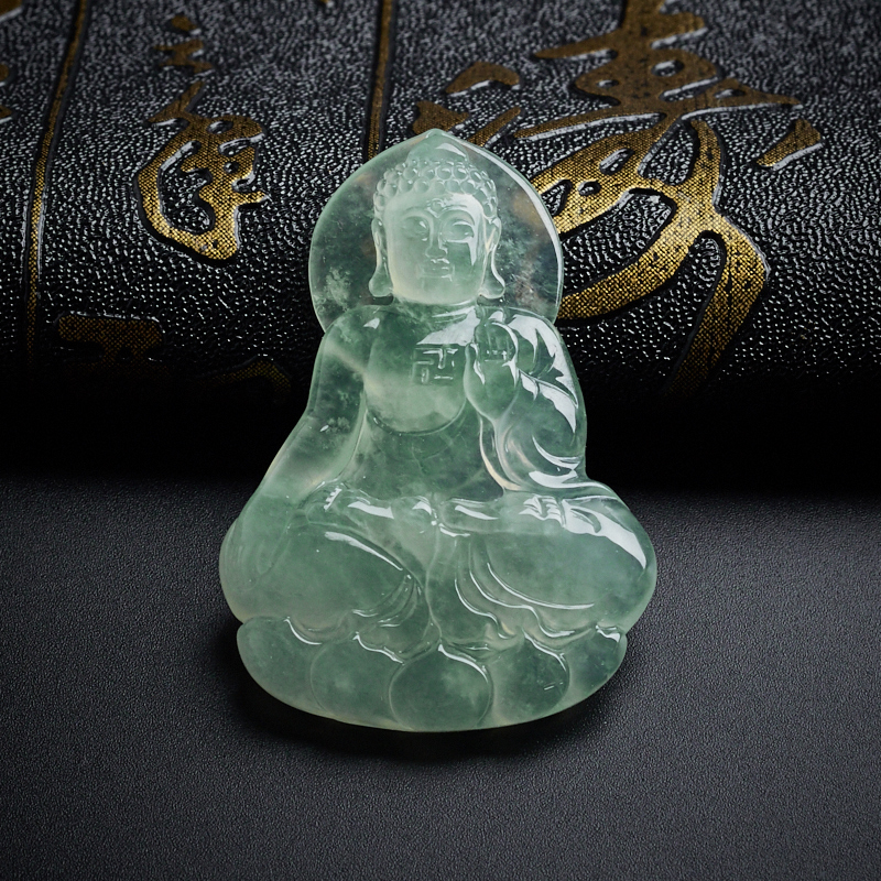 缅甸A货天然冰糯种晴水翡翠释迦牟尼吊坠 - 红掌柜