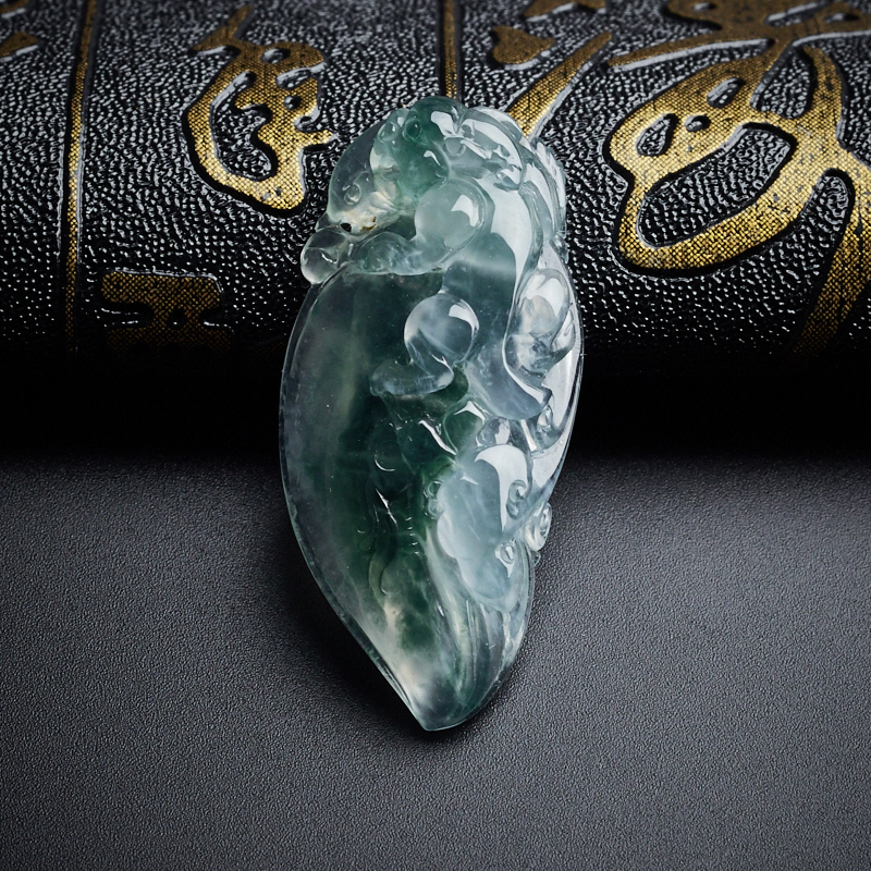 缅甸A货天然冰糯种飘花翡翠貔貅如意吊坠 - 红掌柜