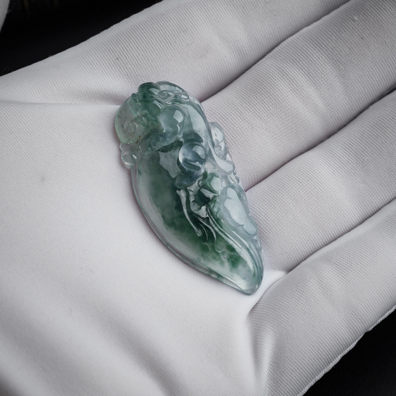 缅甸A货飘花翡翠貔貅如意吊坠 - 红掌柜