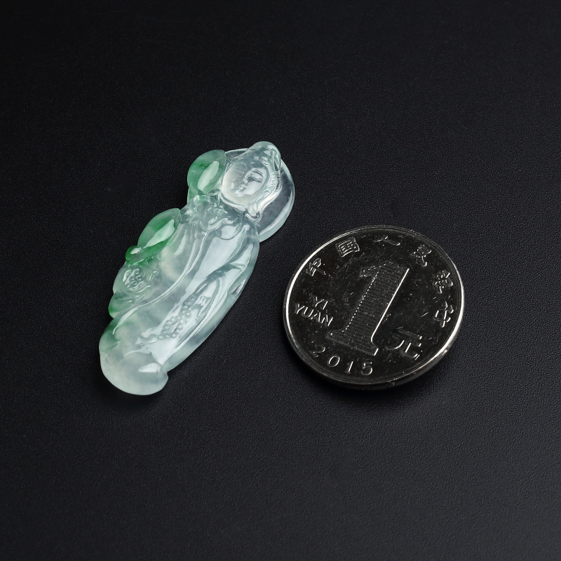 缅甸A货翡翠观音吊坠 - 红掌柜