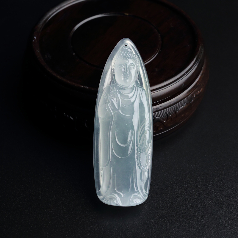 缅甸A货天然冰种淡绿翡翠佛吊坠 - 红掌柜