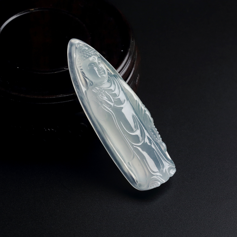 A货天然冰种淡绿翡翠佛吊坠 - 红掌柜