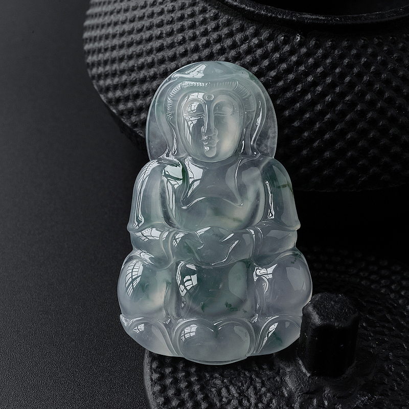 冰糯种飘花翡翠观音吊坠-红掌柜