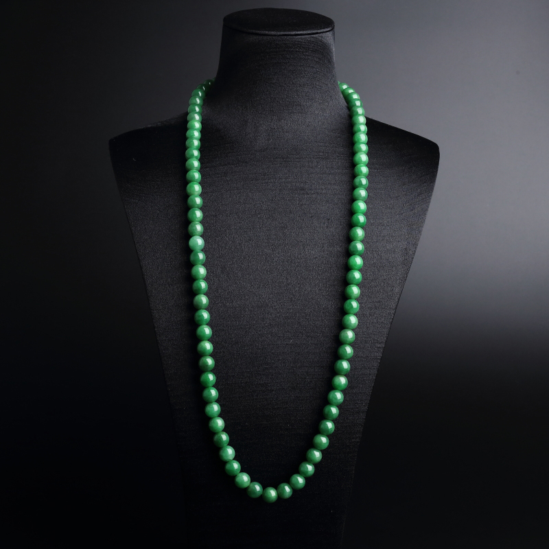 缅甸A货天然糯种满绿翡翠圆珠项链 - 红掌柜