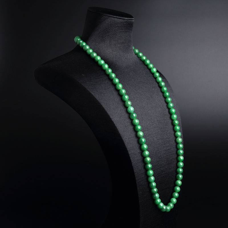 A货天然糯种满绿翡翠圆珠项链 - 红掌柜