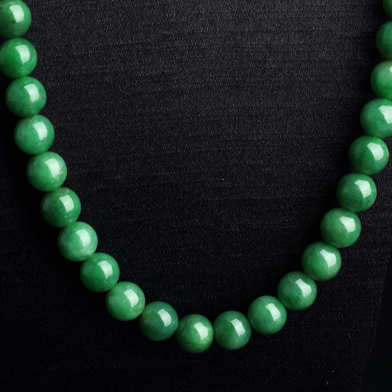 天然糯种满绿翡翠圆珠项链 - 红掌柜