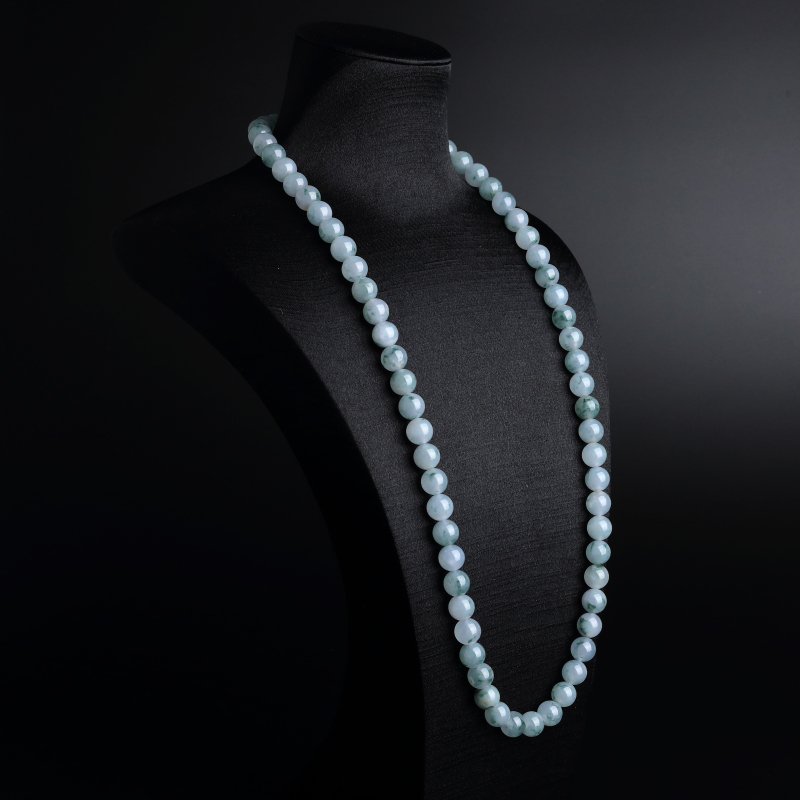 A货天然糯种浅绿飘花翡翠圆珠项链 - 红掌柜