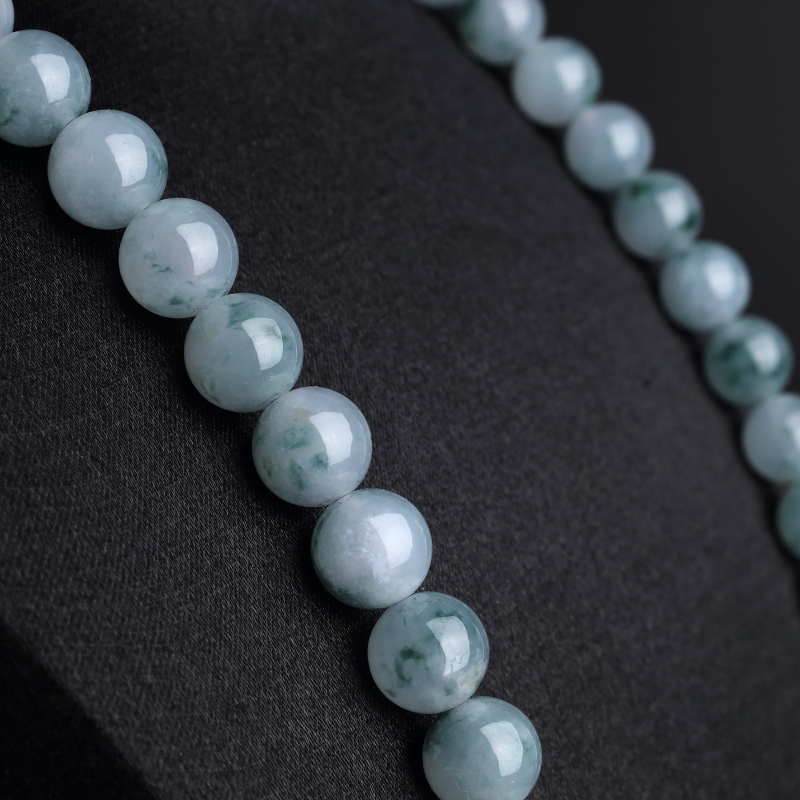 天然糯种浅绿飘花翡翠圆珠项链 - 红掌柜