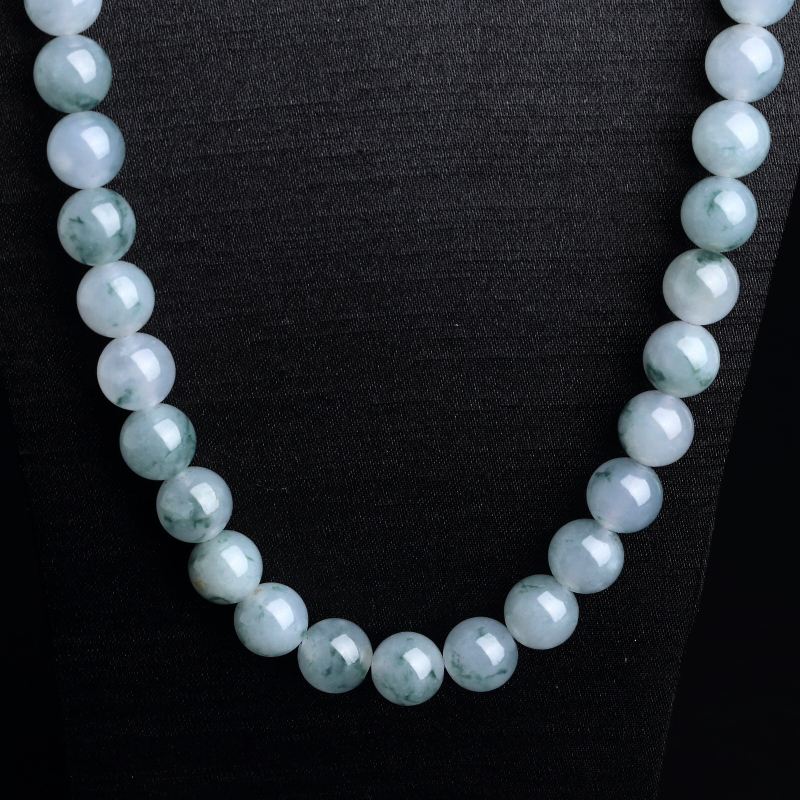 浅绿飘花翡翠圆珠项链 - 红掌柜