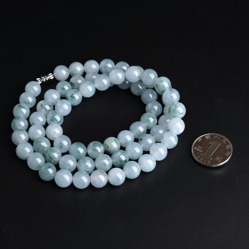 缅甸A货天然糯种浅绿飘花翡翠项链 - 红掌柜