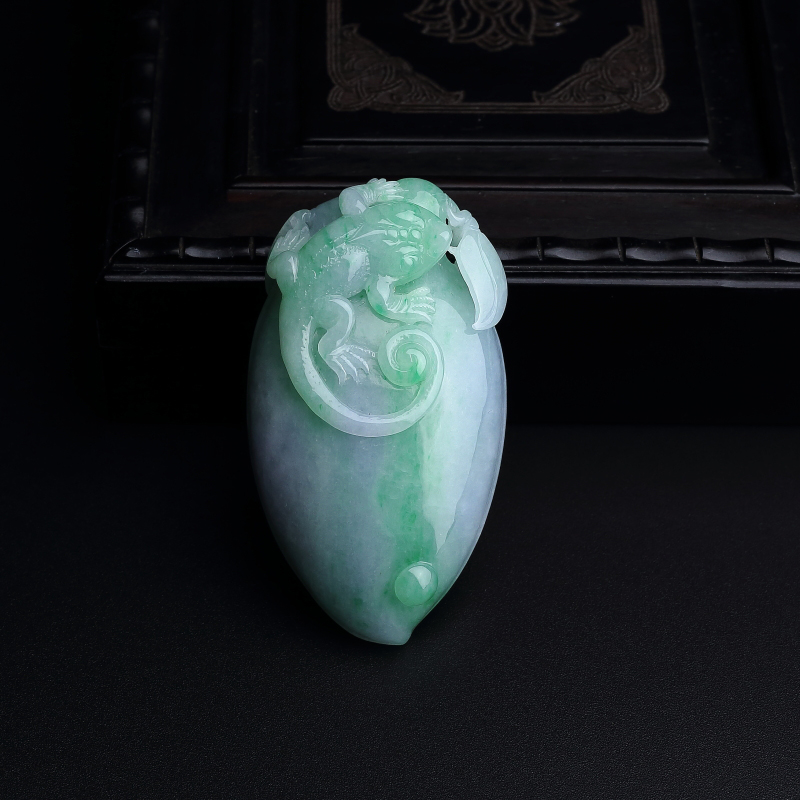 缅甸天然糯种飘翠带春色翡翠福瓜吊坠-红掌柜