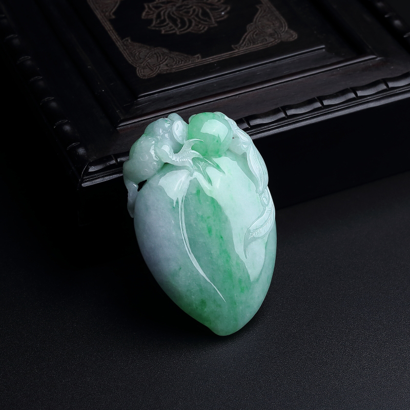 缅甸糯种飘翠带春色翡翠福瓜吊坠-红掌柜