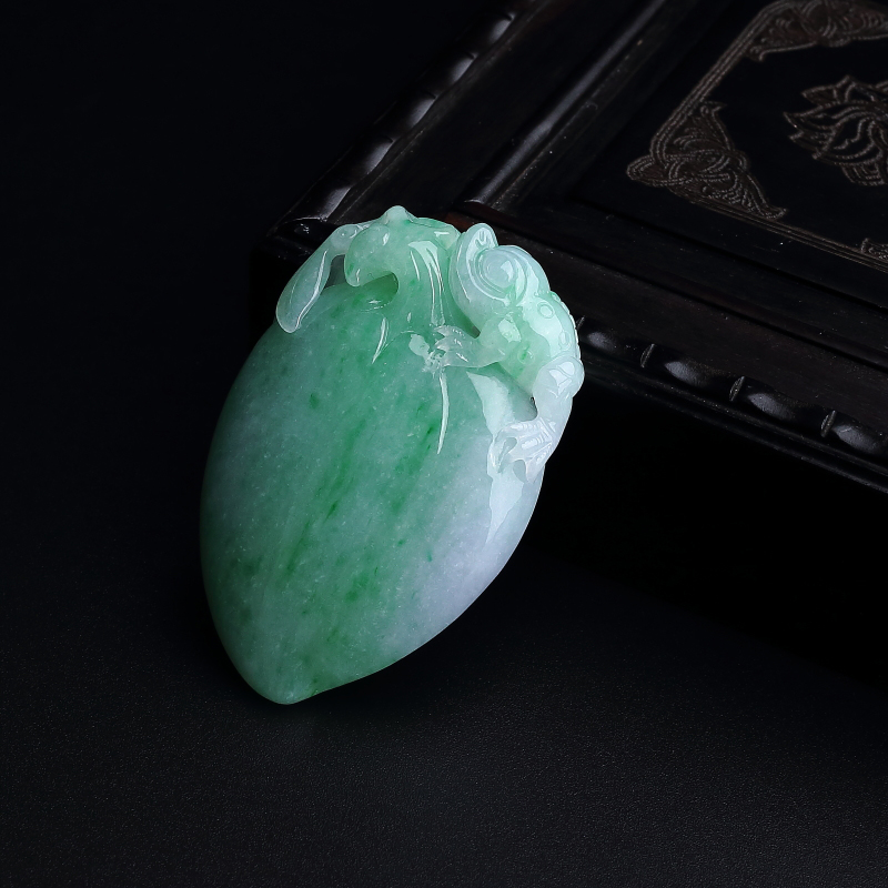 缅甸天然糯种带春色翡翠福瓜吊坠-红掌柜