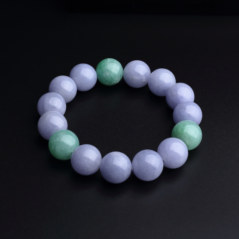 缅甸天然糯种春带彩翡翠手串-红掌柜