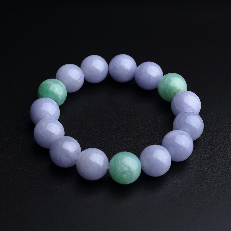 14mm天然糯种春带彩翡翠手串-红掌柜