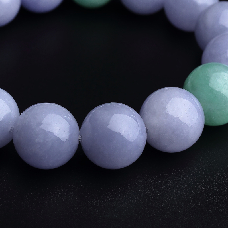 14mm缅甸糯种春带彩翡翠手串-红掌柜