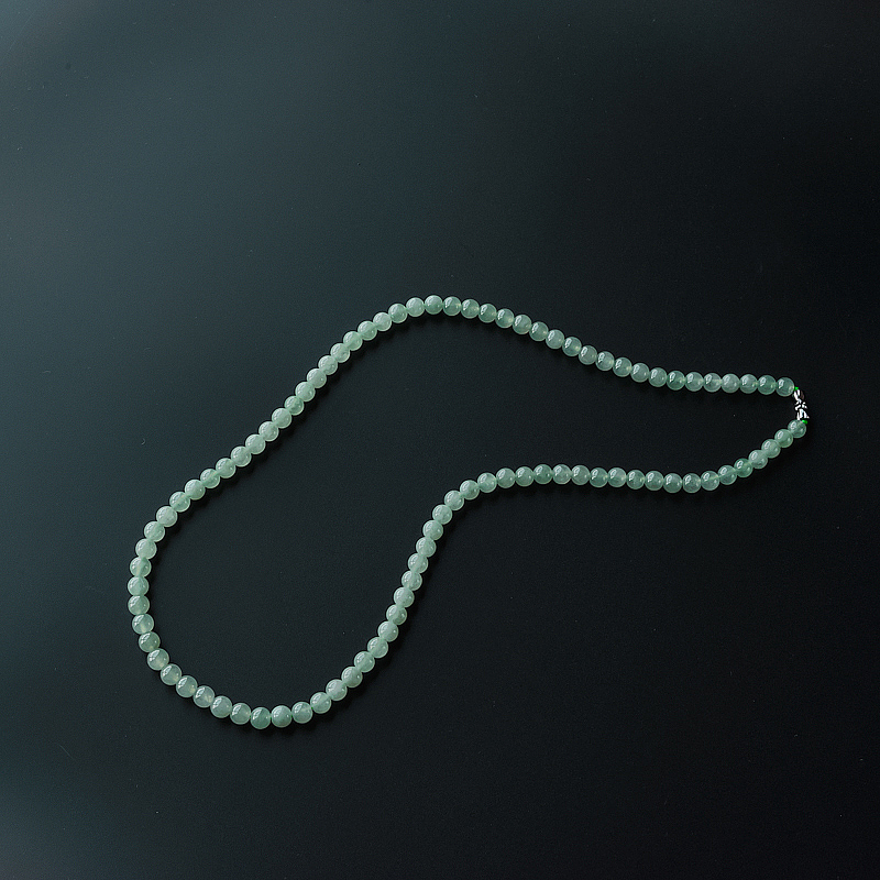 缅甸天然A货糯种浅绿翡翠圆珠项链 - 红掌柜