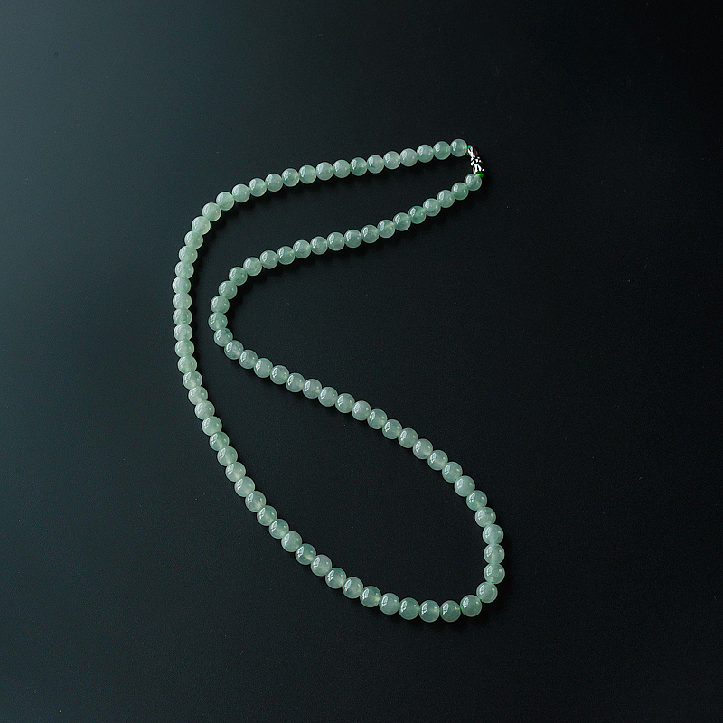 天然A货糯种浅绿翡翠圆珠项链 - 红掌柜