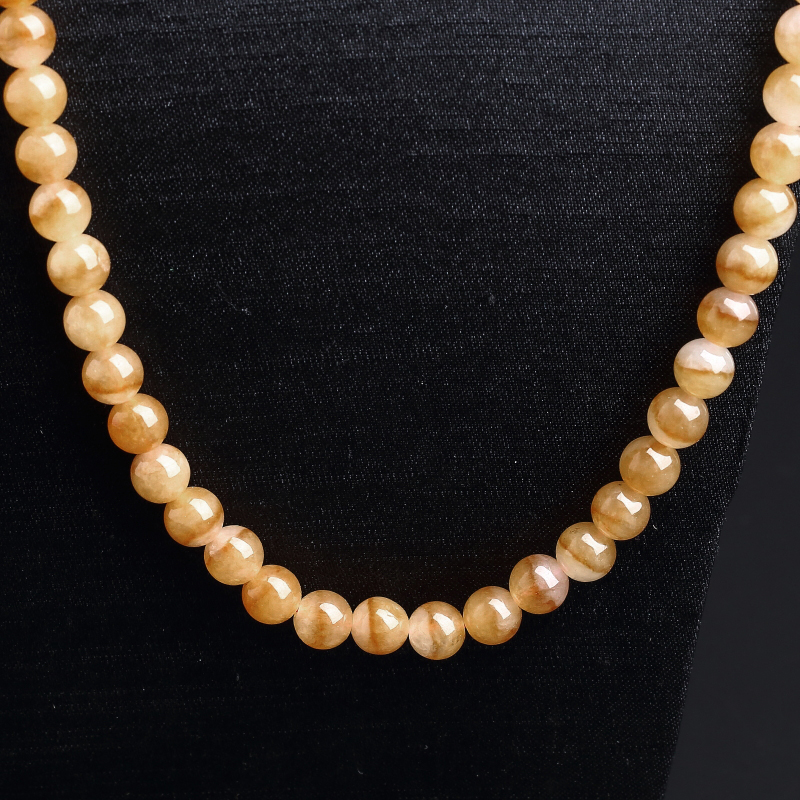 天然糯种黄翡圆珠项链 - 红掌柜