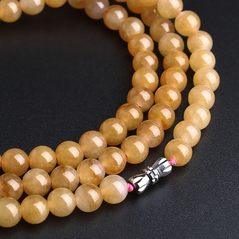 A货黄翡圆珠项链 - 红掌柜