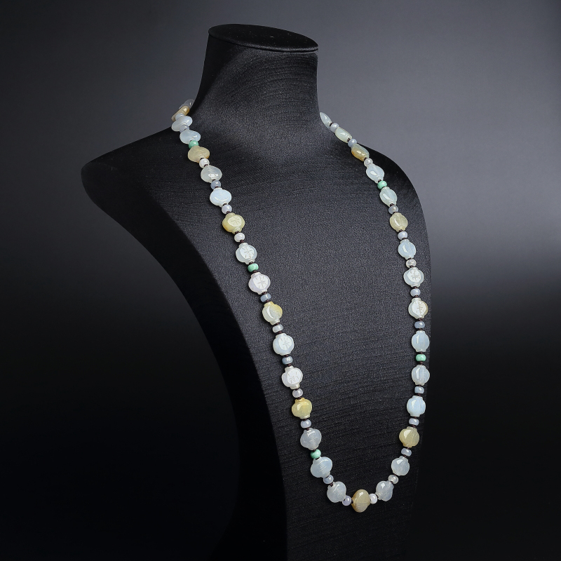 A货天然糯种三彩翡翠灯笼项链 - 红掌柜