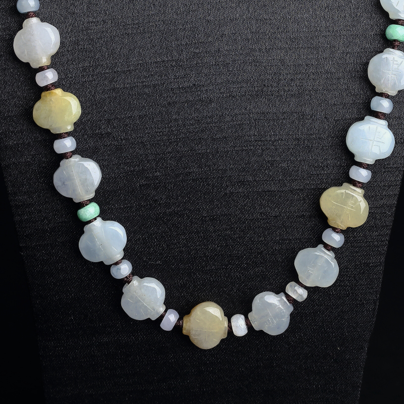 天然糯种三彩翡翠灯笼项链 - 红掌柜