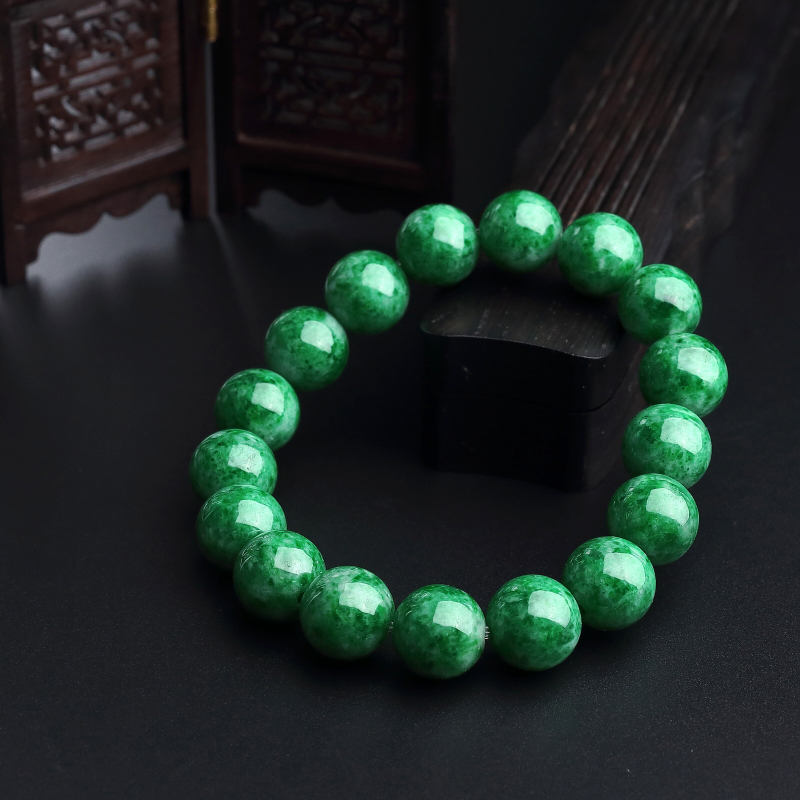 A货天然糯种翠色翡翠圆珠手串 - 红掌柜