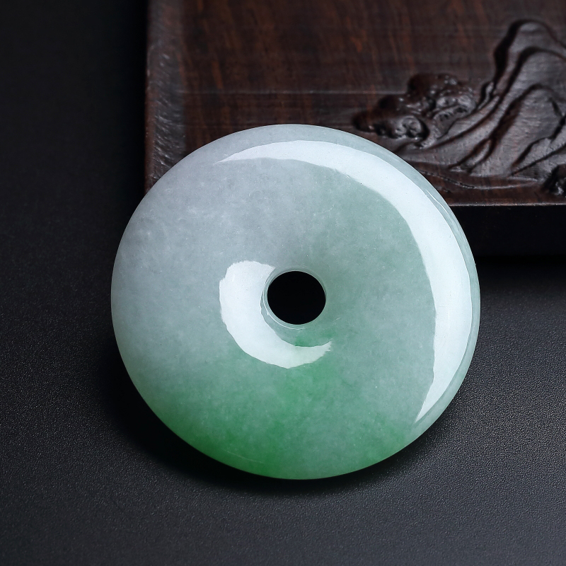 A货糯种豆绿翡翠平安扣吊坠 - 红掌柜