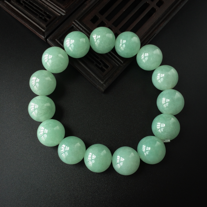 14mm糯种淡绿翡翠手串-红掌柜