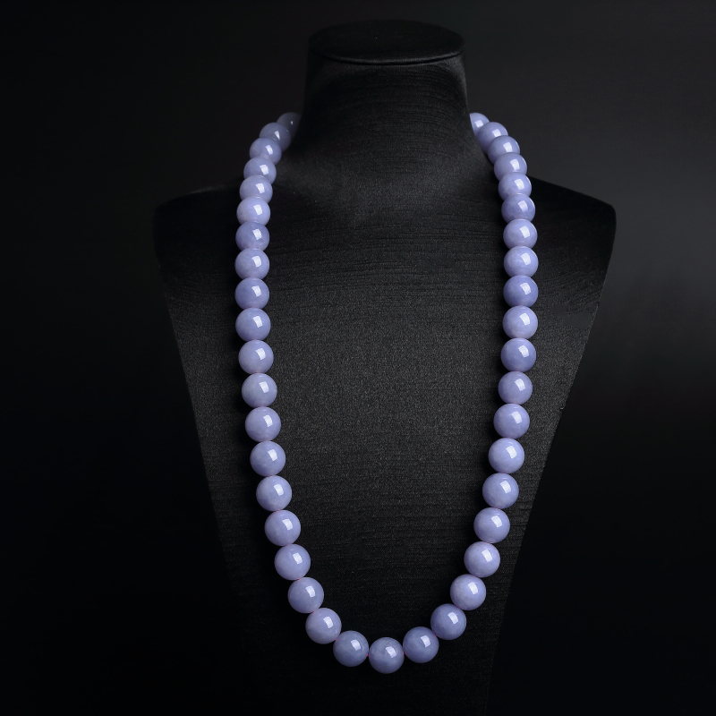 缅甸A货天然糯种紫罗兰翡翠圆珠项链 - 红掌柜