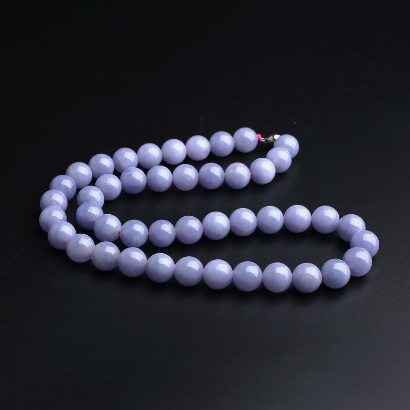 A货天然糯种紫罗兰翡翠圆珠项链 - 红掌柜